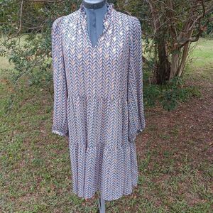 JADE Melody Tam V-neck Green, Pink, Cream, and Gold Detail Dress S